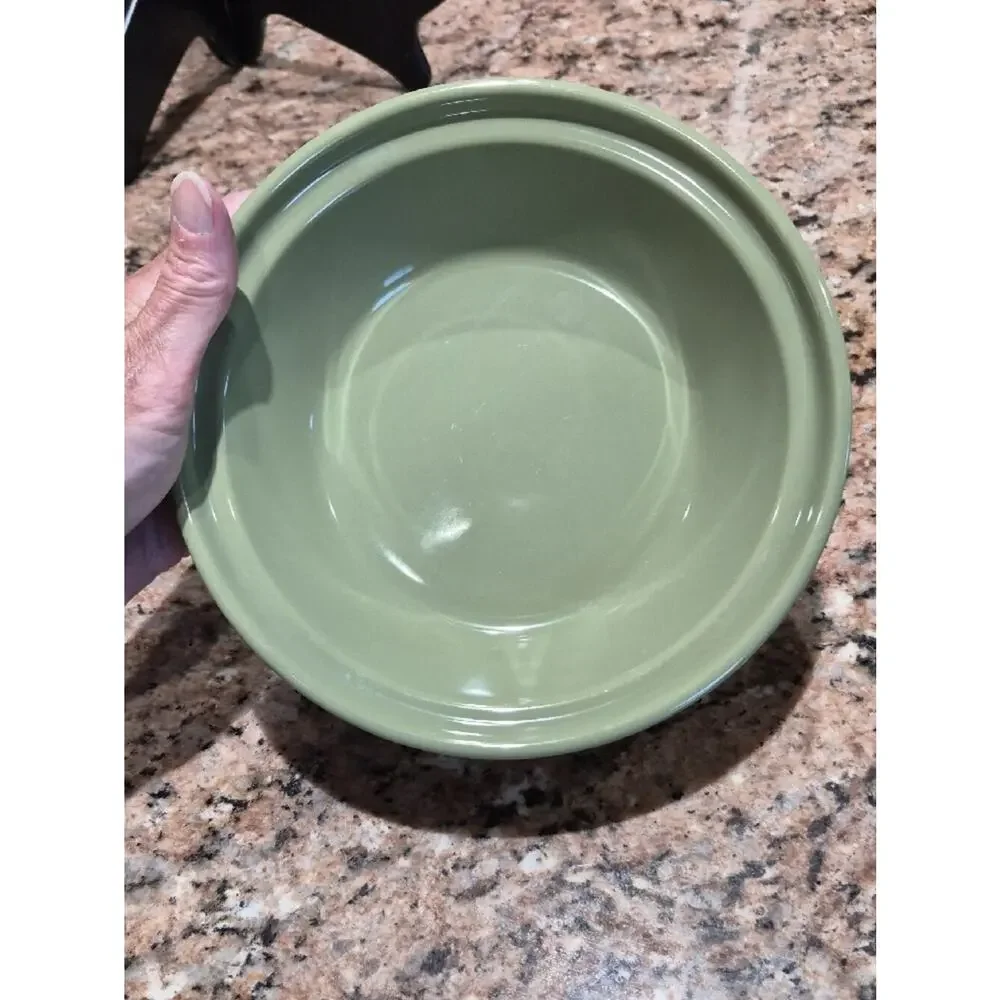 Longaberger Small Pie Plate Olive Green Ceramic Serving Bowl 7 1/4